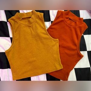 Terracotta Cropped Turtleneck Tank Top